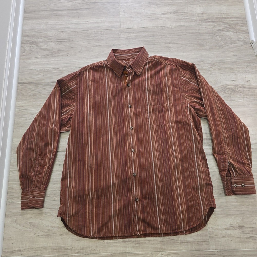 Tommy Bahama Mens ButtonDress Shirt Large Brown Striped